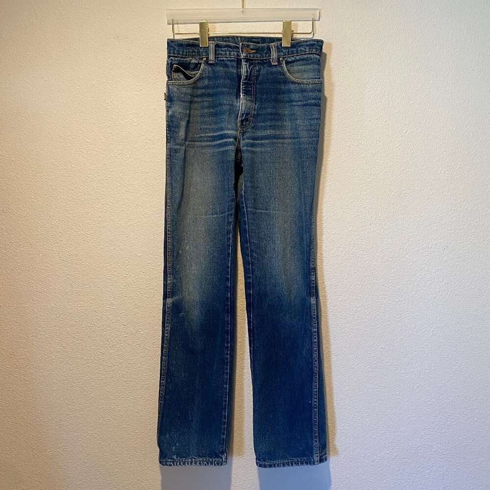 Vintage Sasson Jeans 1980s High Waisted Denim Blue Distressed 42”‎ Long